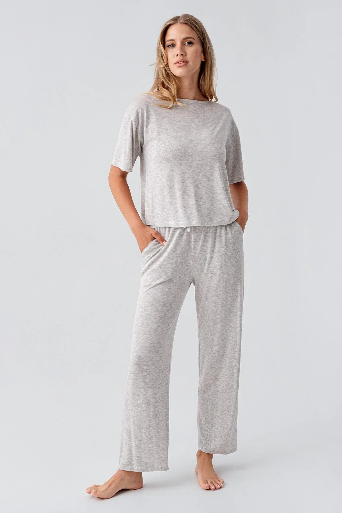 Kısa Kollu Esnek Viskoz Pijama Takım 18215