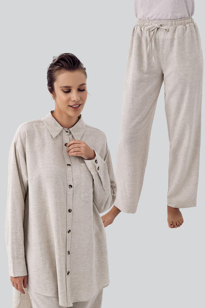 Keten Boyfriend Oversize Gömlek Pantolon Takım K600
