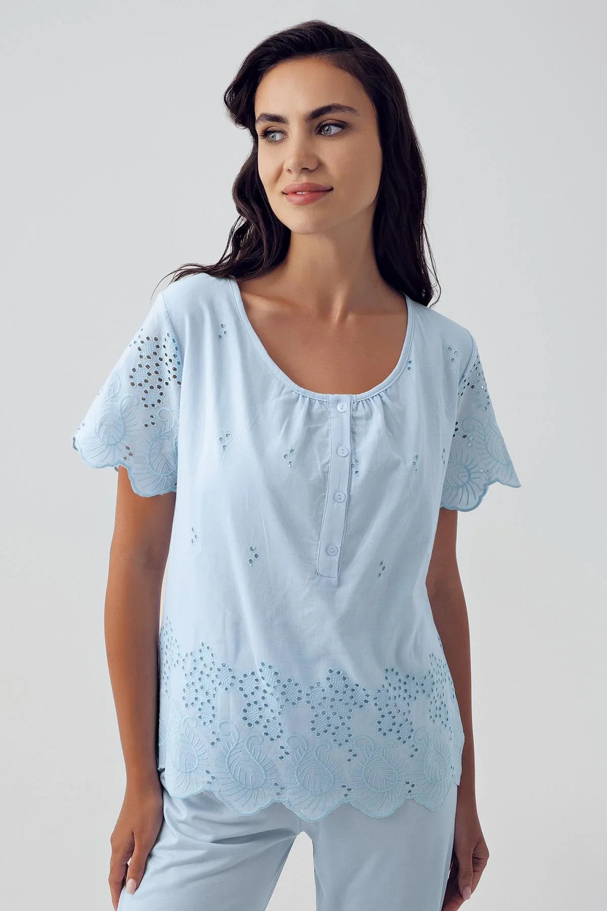 Kısa Kol Pamuklu Vual Lohusa Pijama Takım 10215