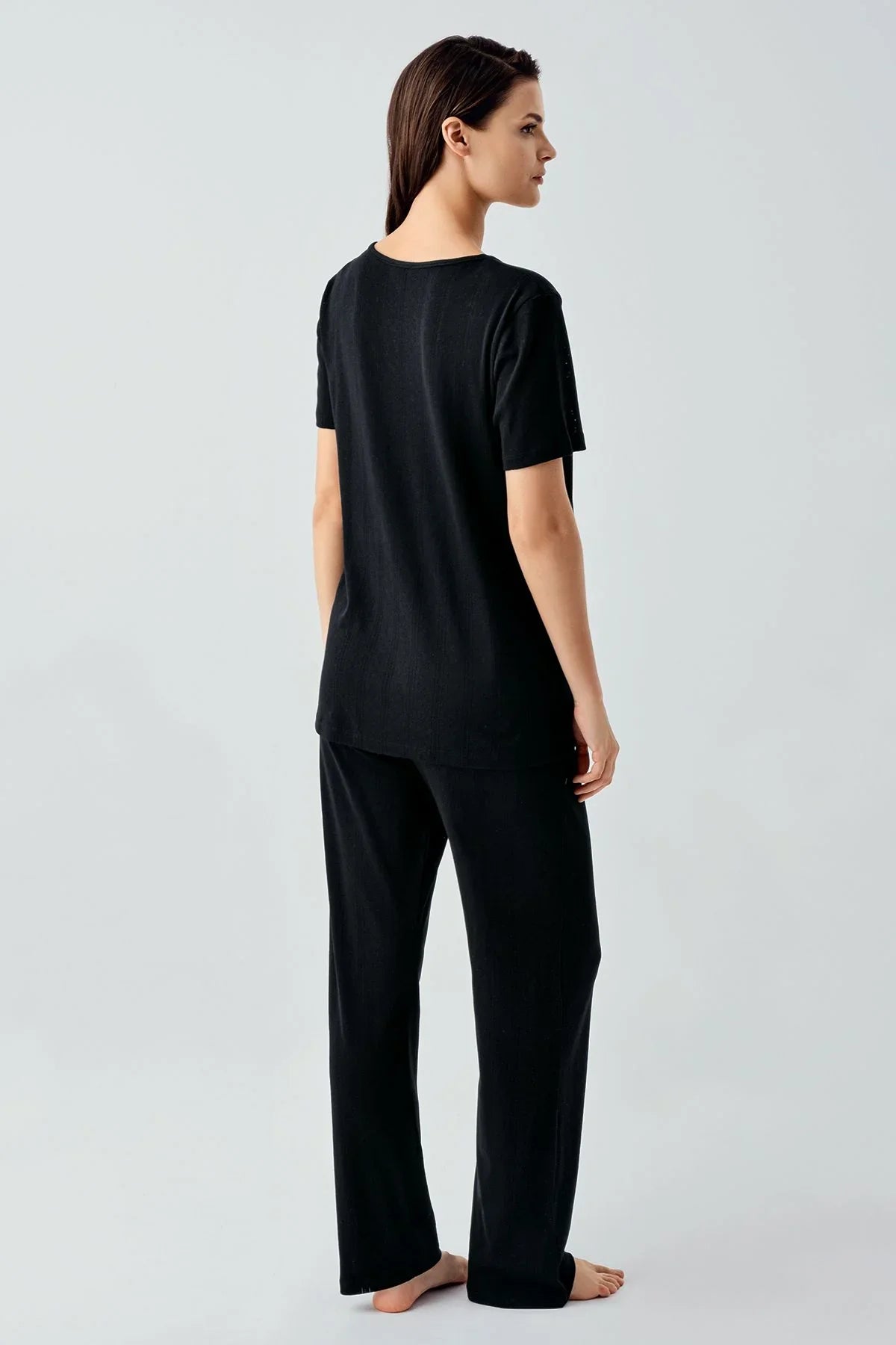 Kısa Kollu Ajurlu Düğmeli Esnek Pamuklu Pijama Takım 17210 - Artış Collection