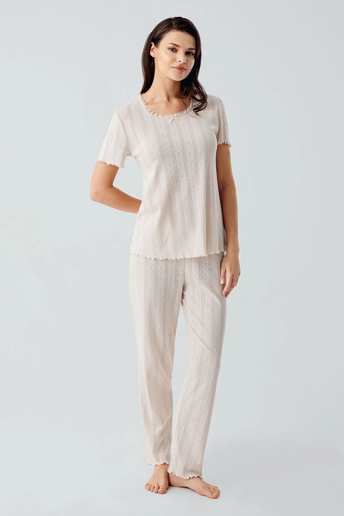Short Sleeve Flexible Cotton Pajama Set 17209