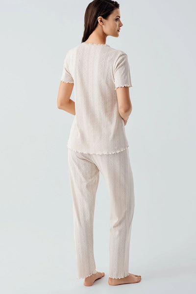 Kısa Kollu Ajurlu Esnek Pamuklu Pijama Takım 17209