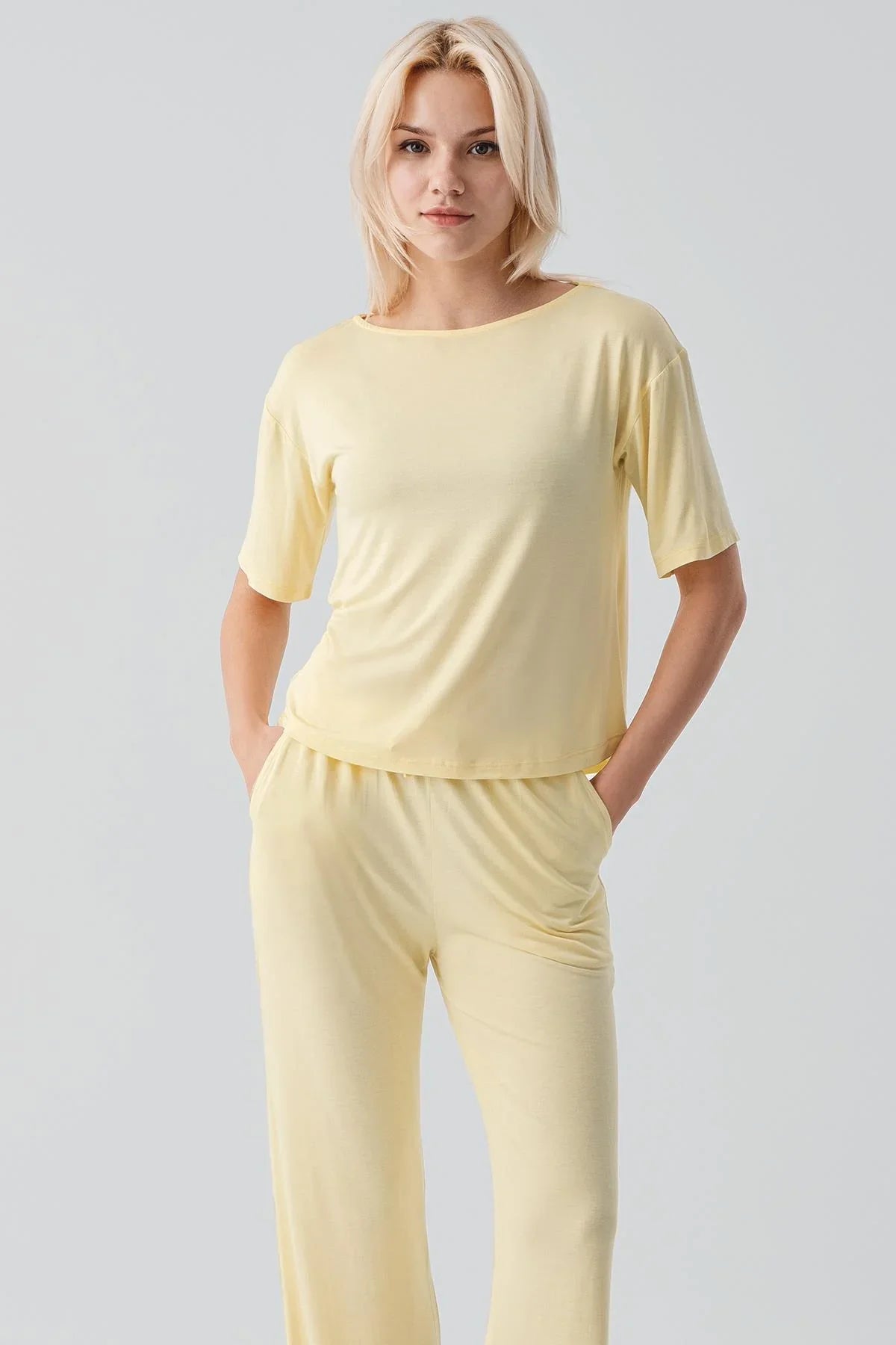 Kısa Kollu Basic Esnek Likralı Viskoz Soft Pijama Takım 18215