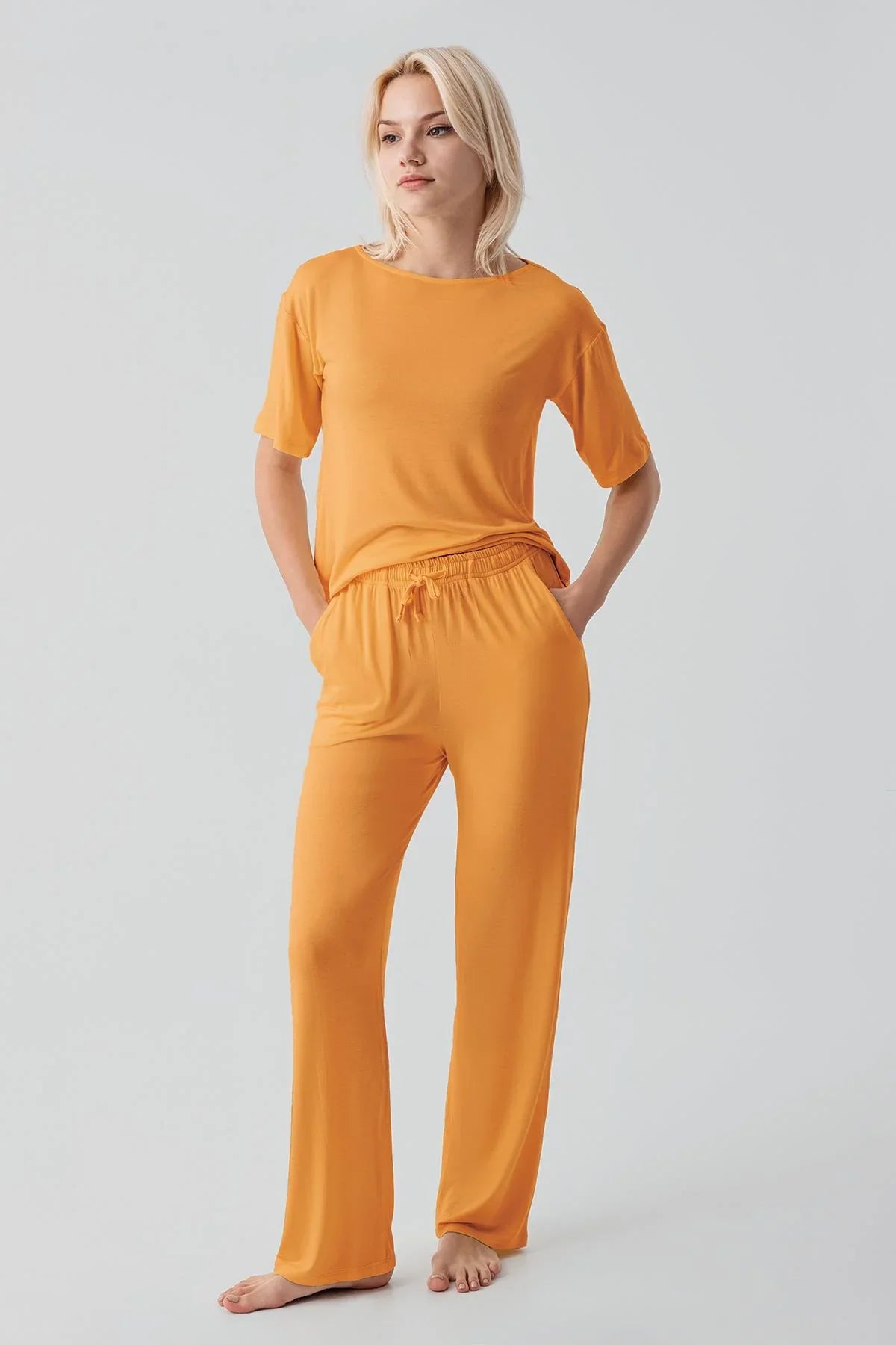 Kısa Kollu Basic Esnek Likralı Viskoz Soft Pijama Takım 18215