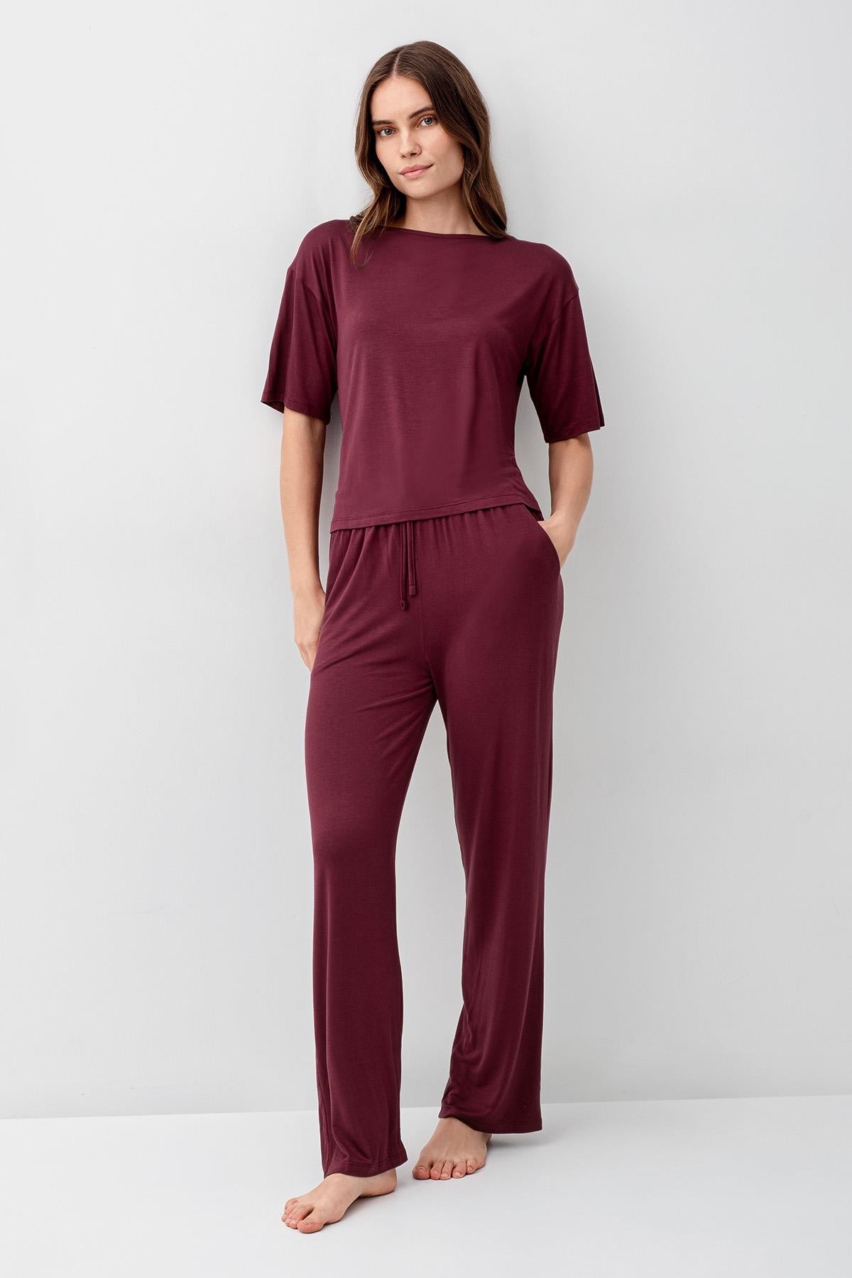 Short Sleeve Flexible Viscose Pajama Set 18215
