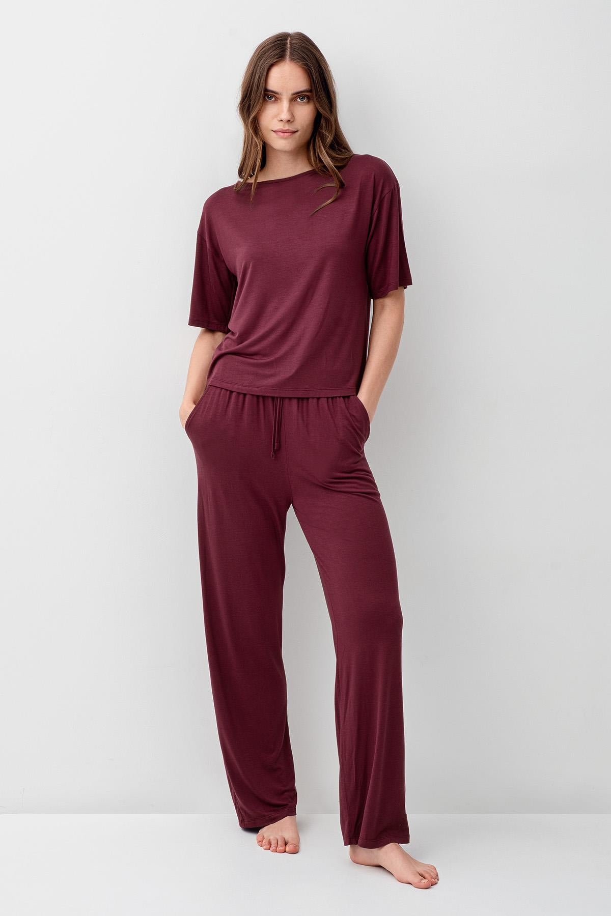Short Sleeve Flexible Viscose Pajama Set 18215