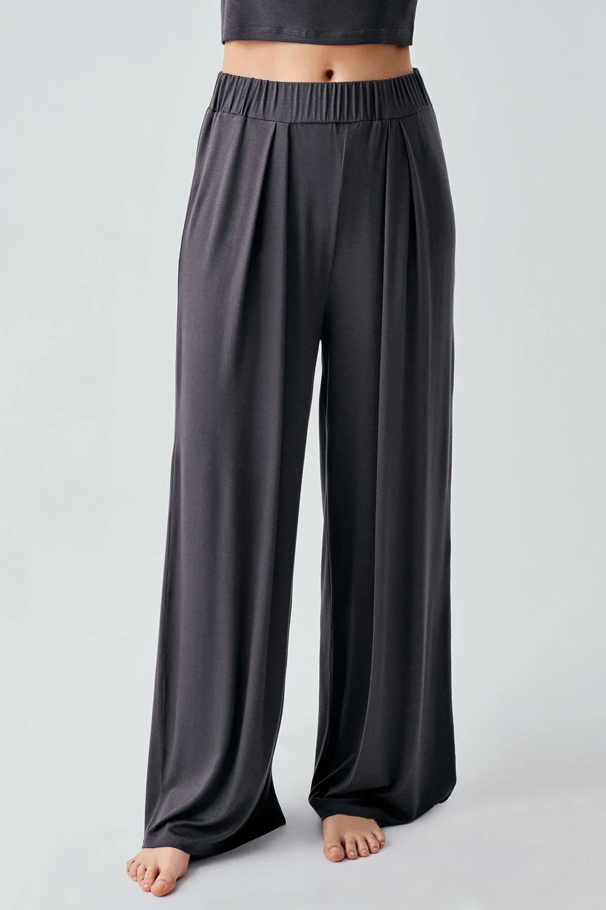 Short Sleeve Crop Wide Leg Flexible Viscose Pajama Set 17216