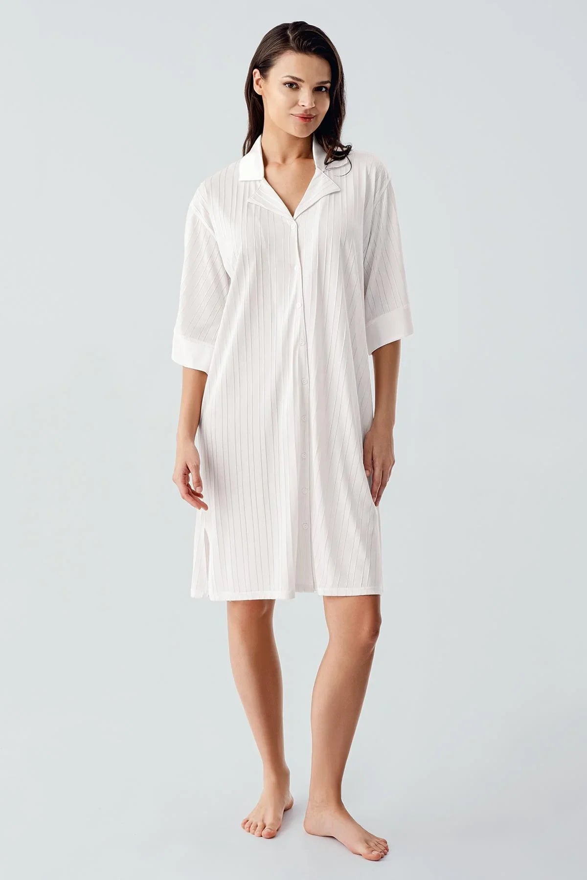 Kısa Kollu Düğmeli Esnek Viskoz Elbise 17102