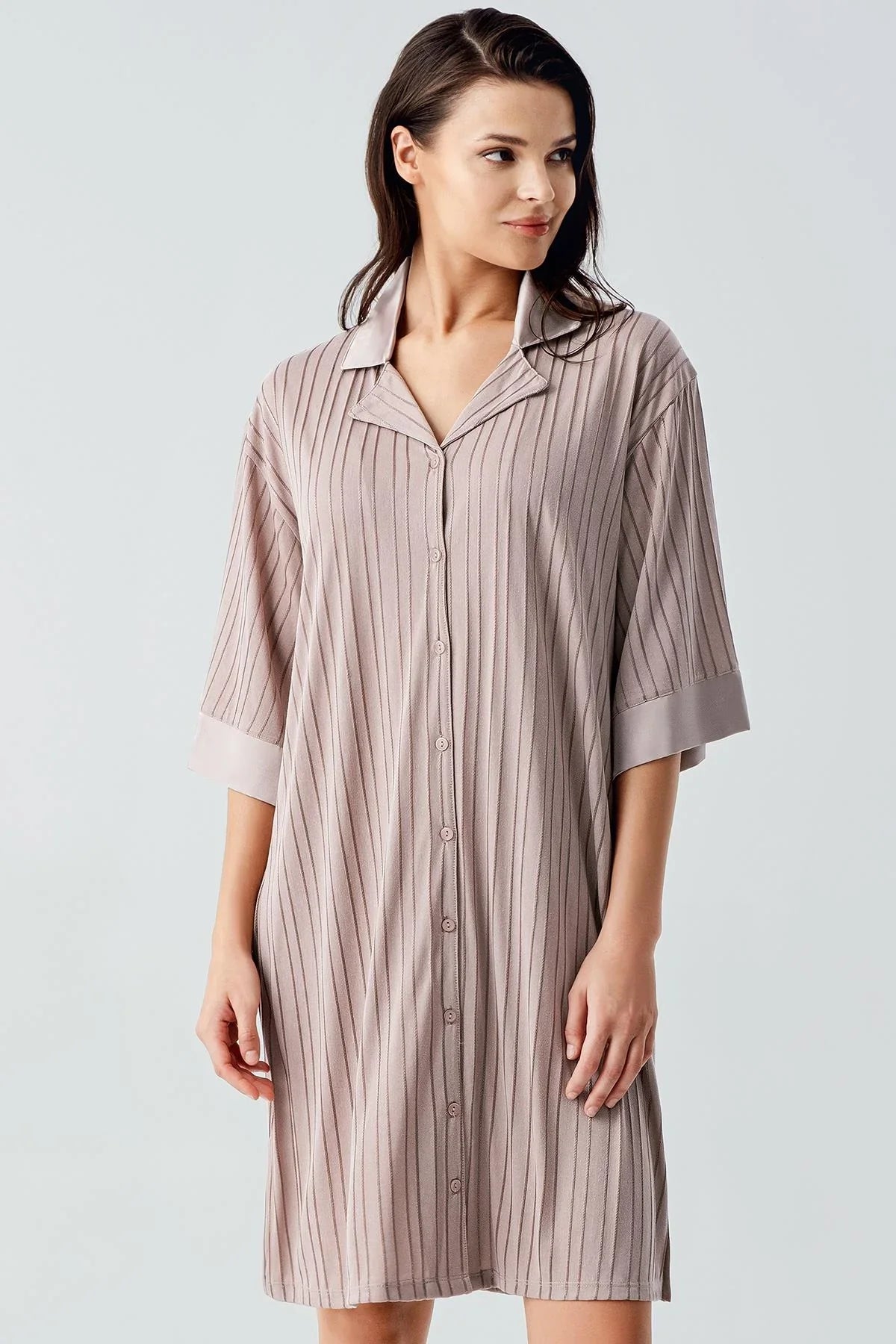 Kısa Kollu Düğmeli Esnek Viskoz Elbise 17102 - Artış Collection