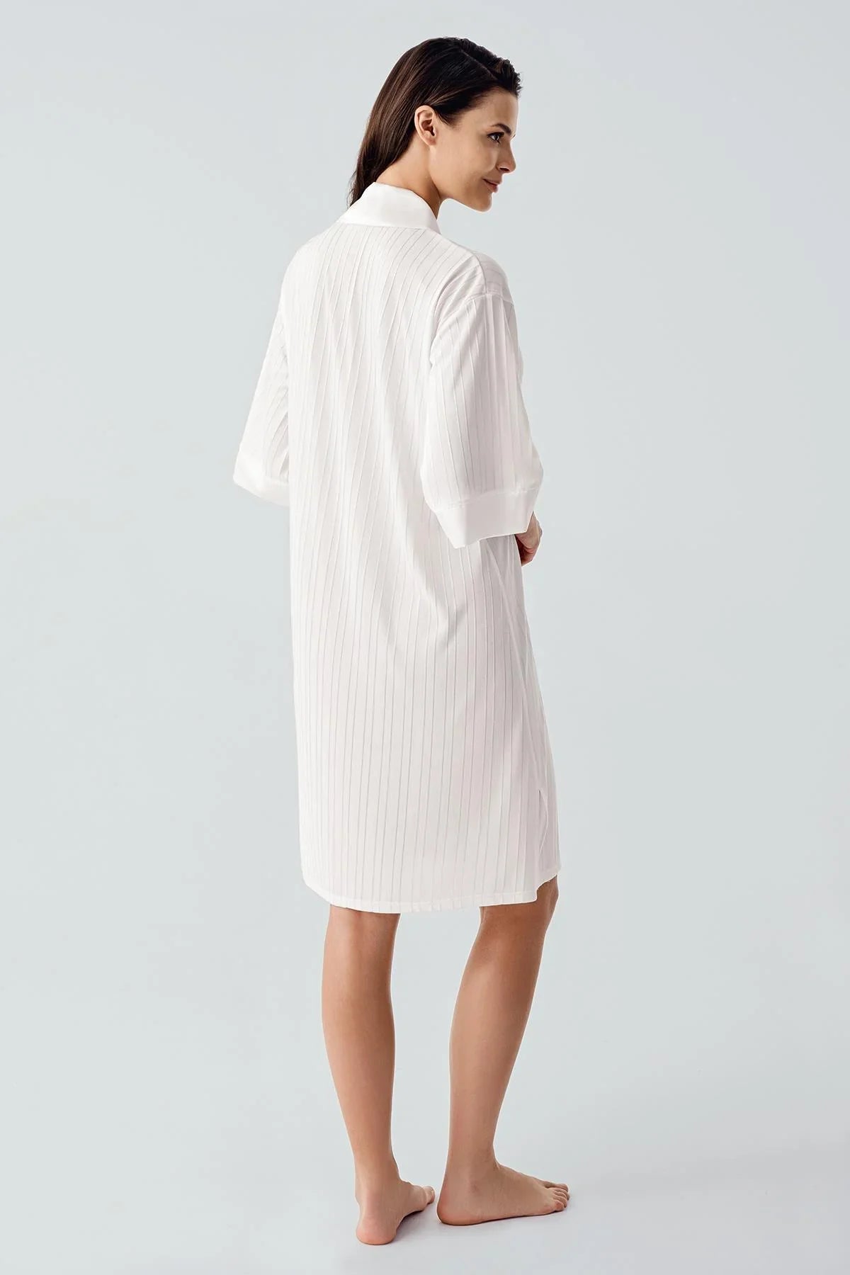 Kısa Kollu Düğmeli Esnek Viskoz Elbise 17102 - Artış Collection