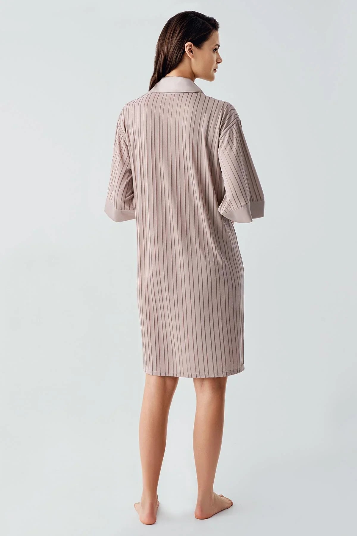 Kısa Kollu Düğmeli Esnek Viskoz Elbise 17102 - Artış Collection