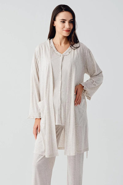 Kısa Kollu Düğmeli Pamuklu Hamile Sabahlık Pijama Takım 17300