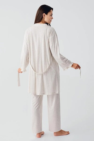 Kısa Kollu Düğmeli Pamuklu Hamile Sabahlık Pijama Takım 17300