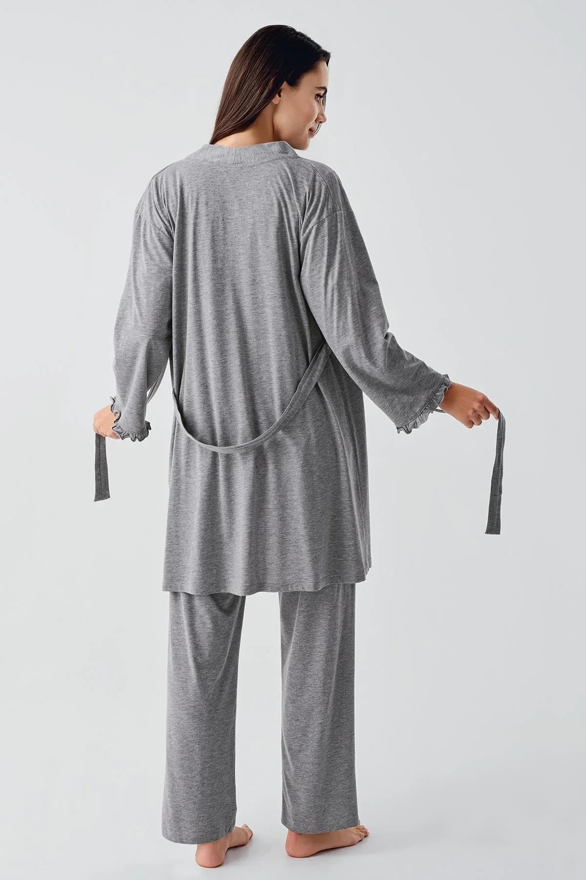 Kısa Kollu Düğmeli Pamuklu Hamile Sabahlık Pijama Takım 17300