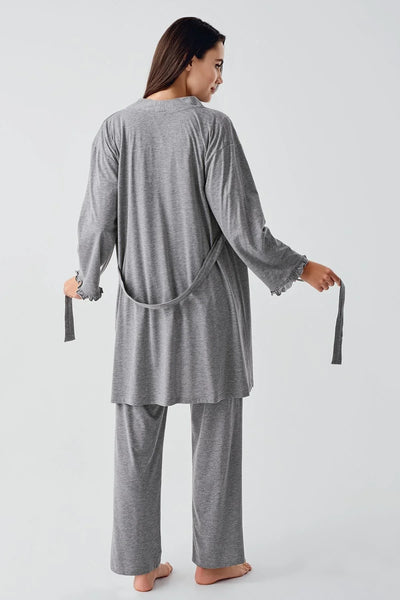 Kısa Kollu Düğmeli Pamuklu Hamile Sabahlık Pijama Takım 17300