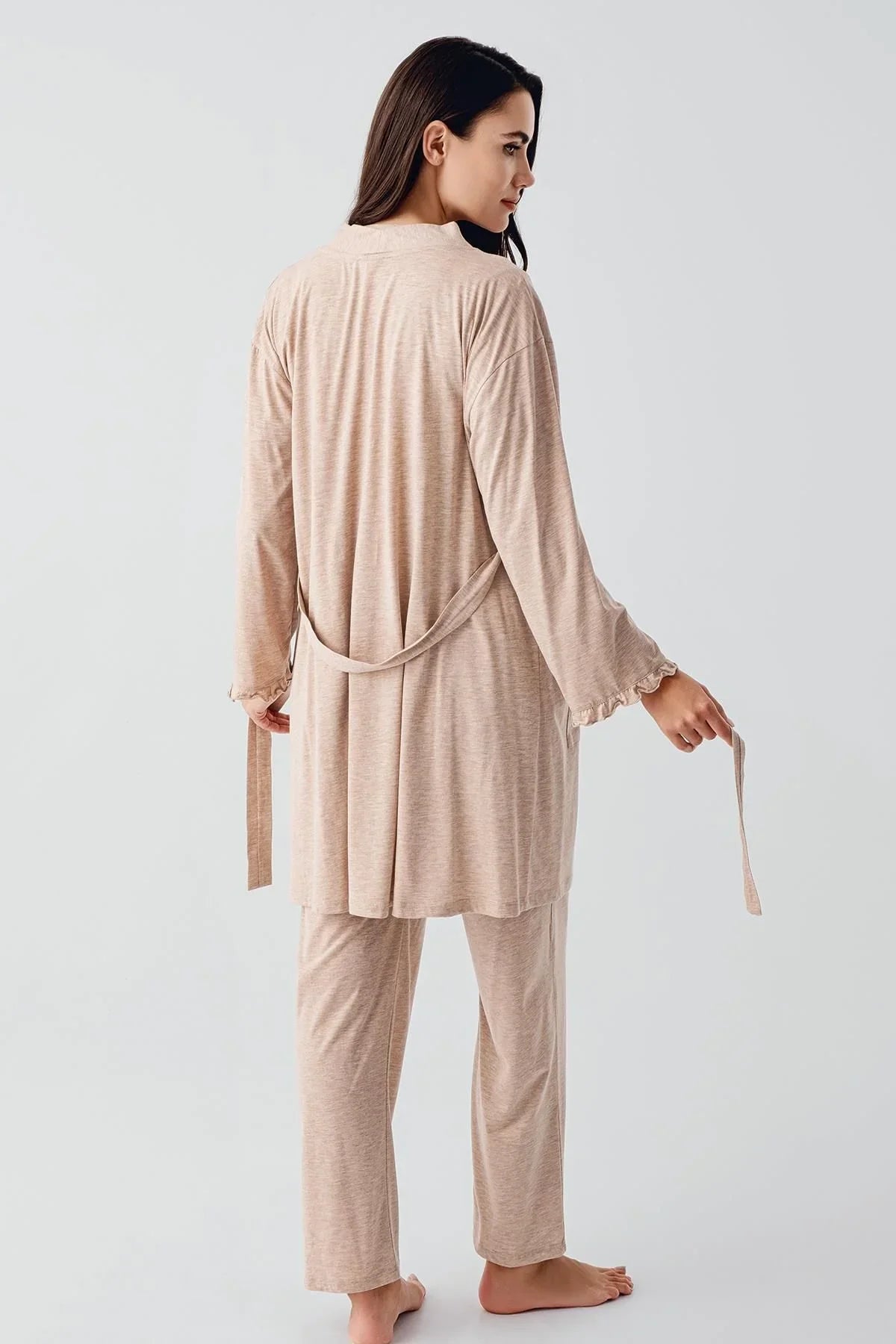 Kısa Kollu Düğmeli Pamuklu Hamile Sabahlık Pijama Takım 17300