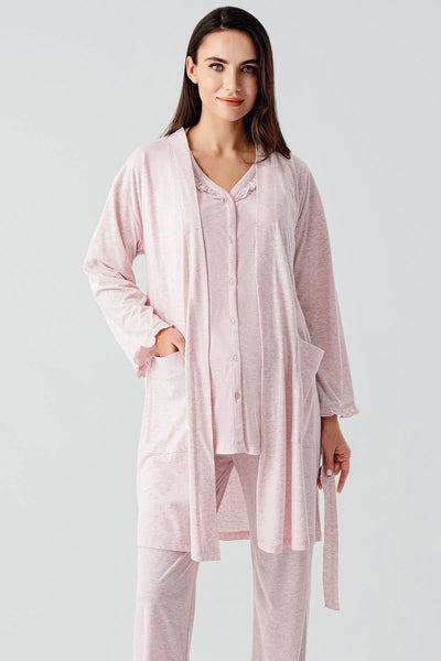 Kısa Kollu Düğmeli Pamuklu Hamile Sabahlık Pijama Takım 17300