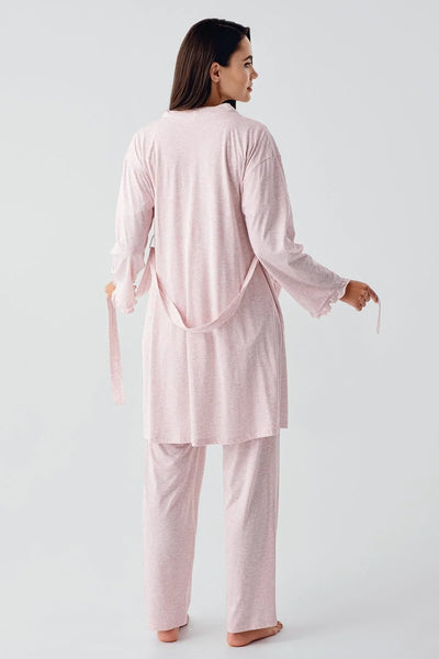 Kısa Kollu Düğmeli Pamuklu Hamile Sabahlık Pijama Takım 17300