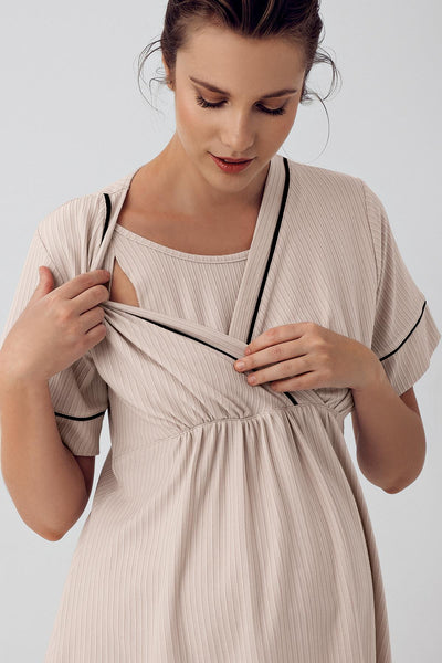 Short Sleeve Flexible Viscose Maternity Pajama Set 16202