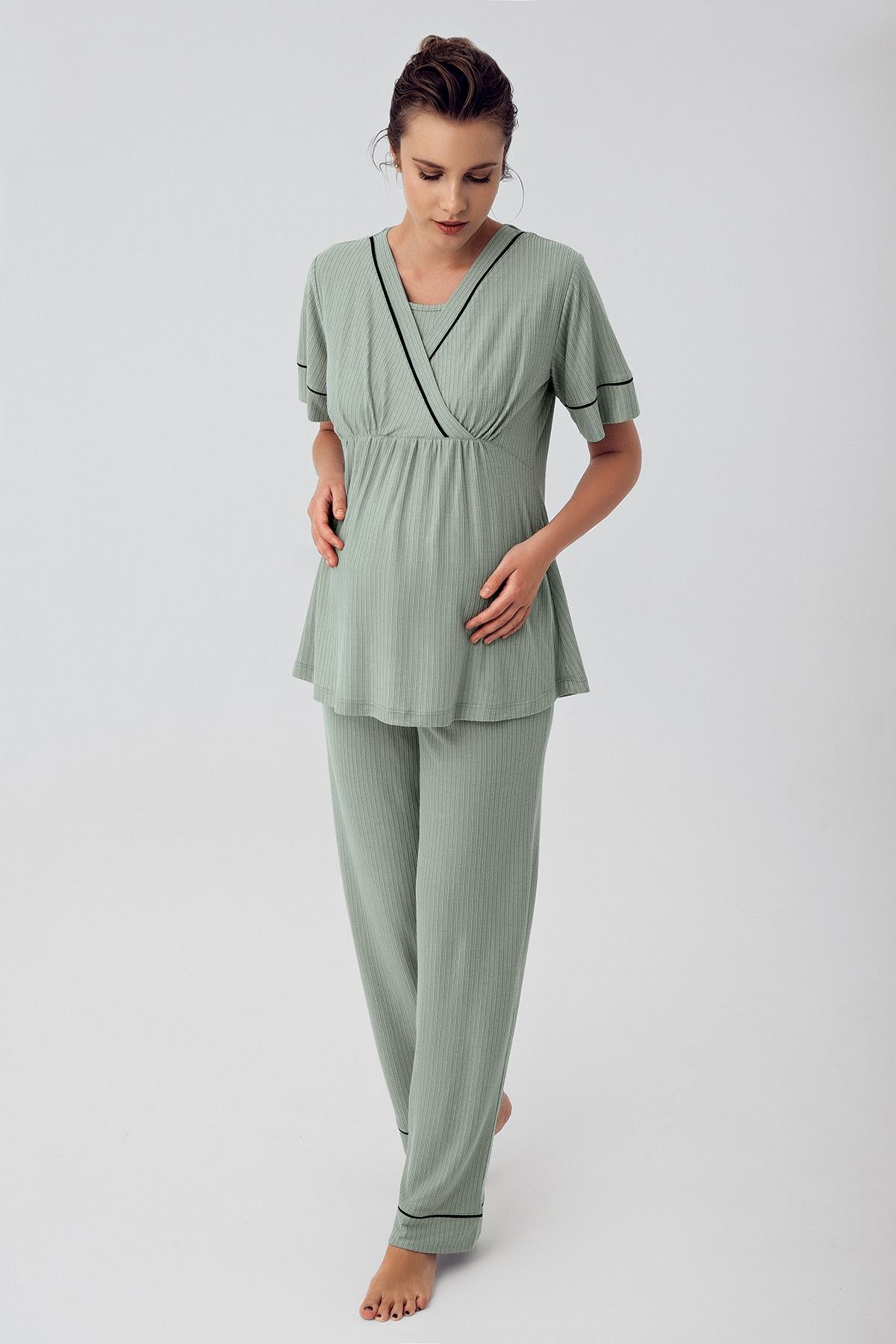 Short Sleeve Flexible Viscose Maternity Pajama Set 16302