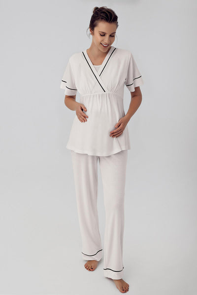 Short Sleeve Flexible Viscose Maternity Pajama Set 16302