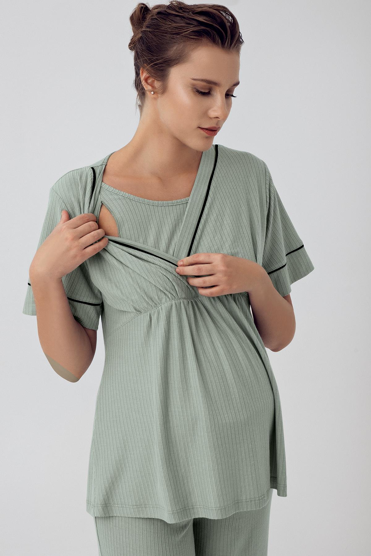 Short Sleeve Flexible Viscose Maternity Pajama Set 16302