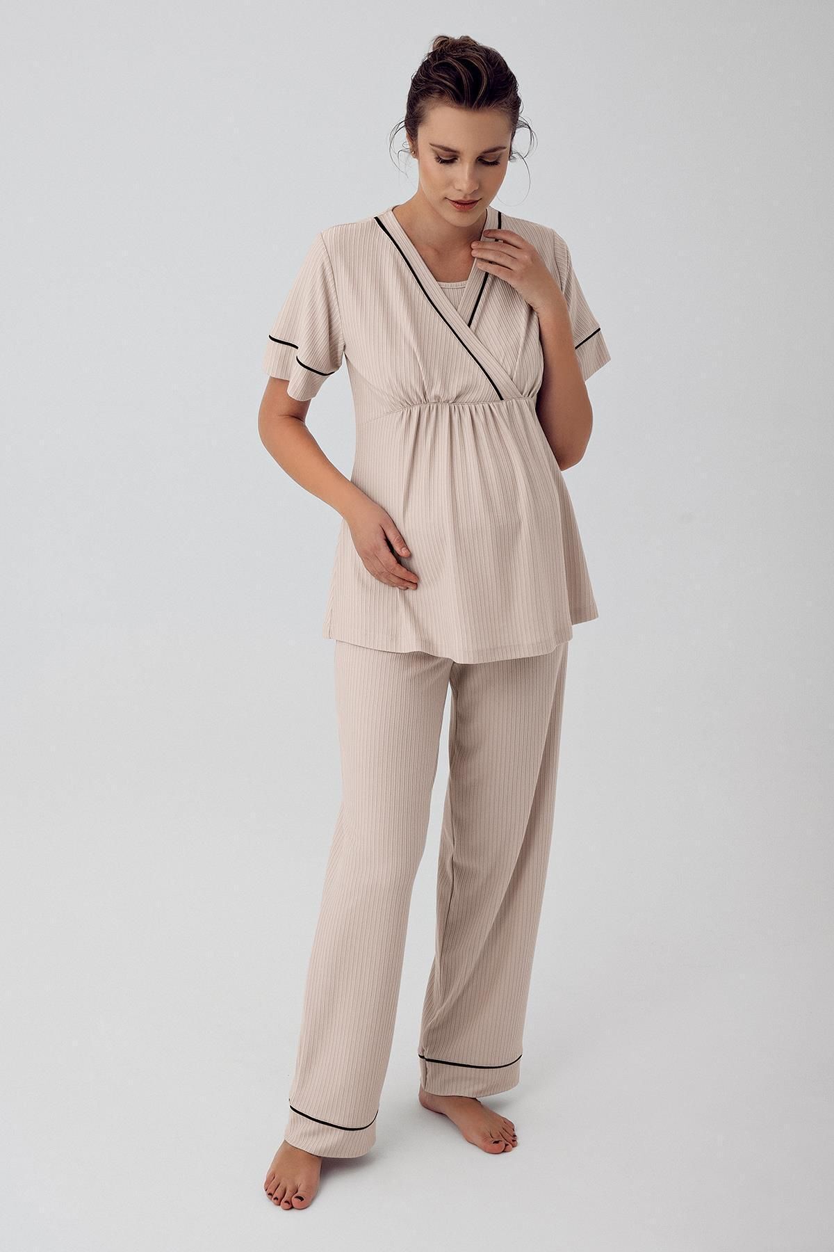 Kısa Kollu Esnek Viskoz Hamile Pijama Takımı 16202
