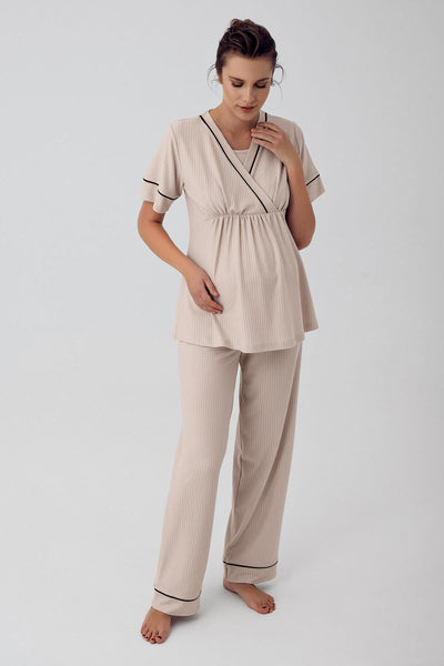 Kısa Kollu Esnek Viskoz Hamile Pijama Takımı 16202