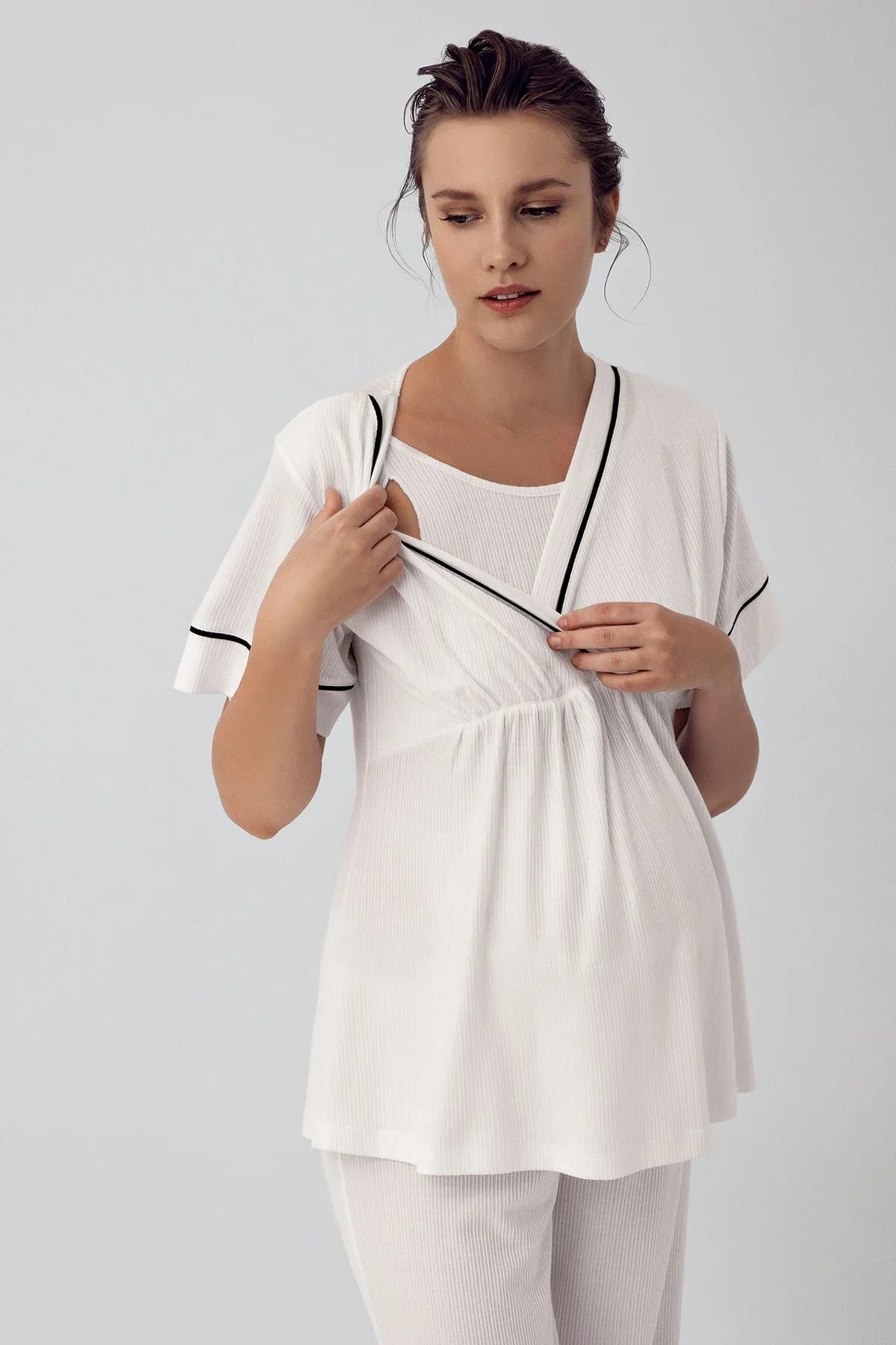 Kısa Kollu Esnek Viskoz Hamile Pijama Takımı 16202 - Artış Collection