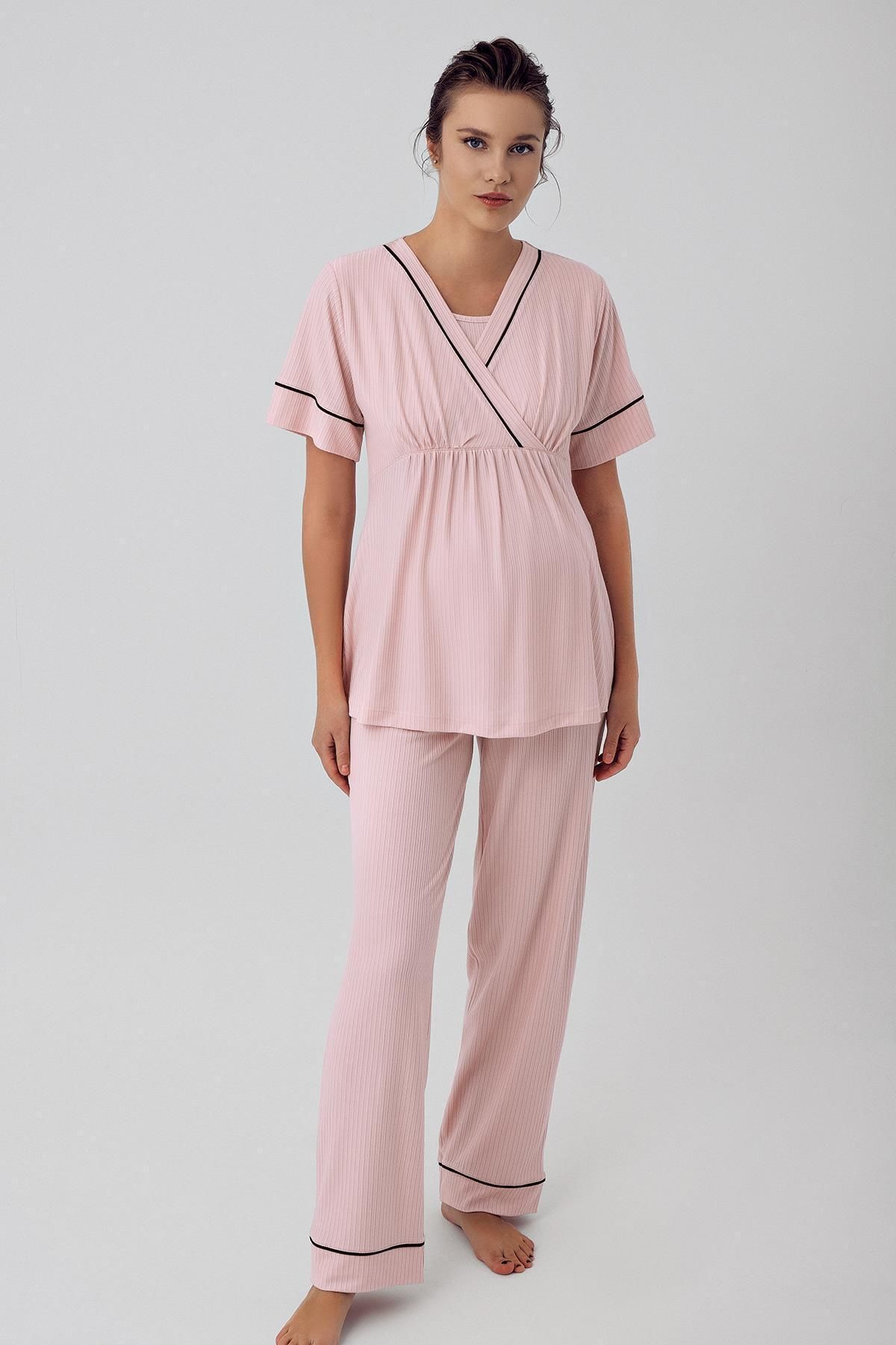 Kısa Kollu Esnek Viskoz Hamile Pijama Takımı 16202