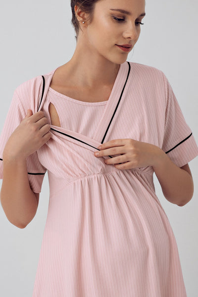 Kısa Kollu Esnek Viskoz Hamile Pijama Takımı 16202