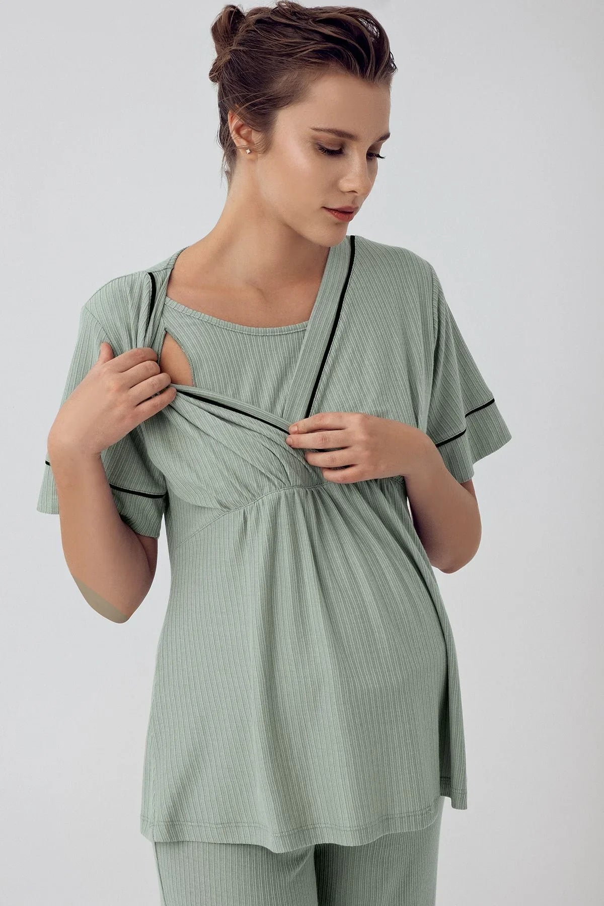 Kısa Kollu Esnek Viskoz Hamile Pijama Takımı 16302