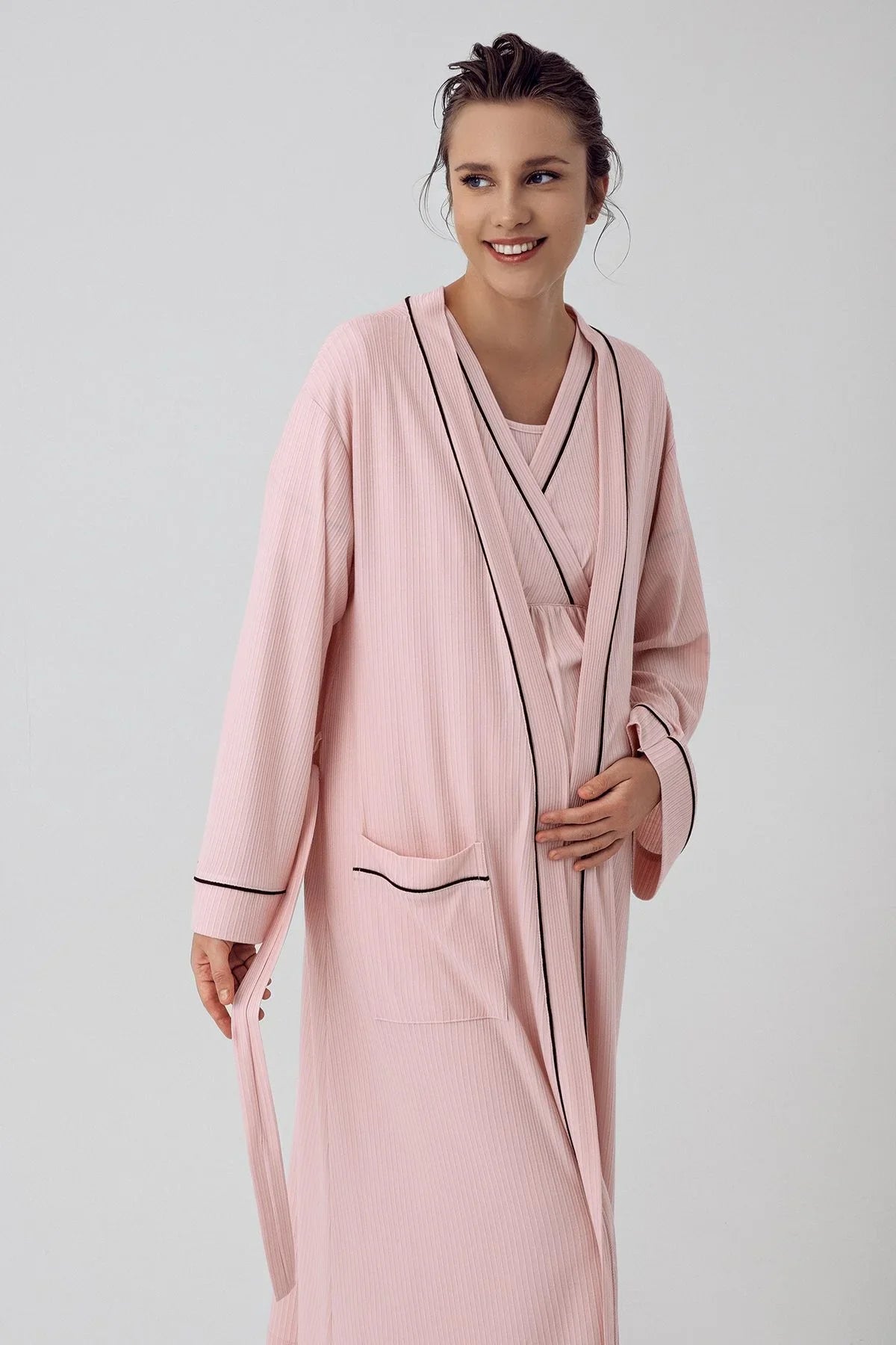 Kısa Kollu Esnek Viskoz Hamile Pijama Takımı 16302
