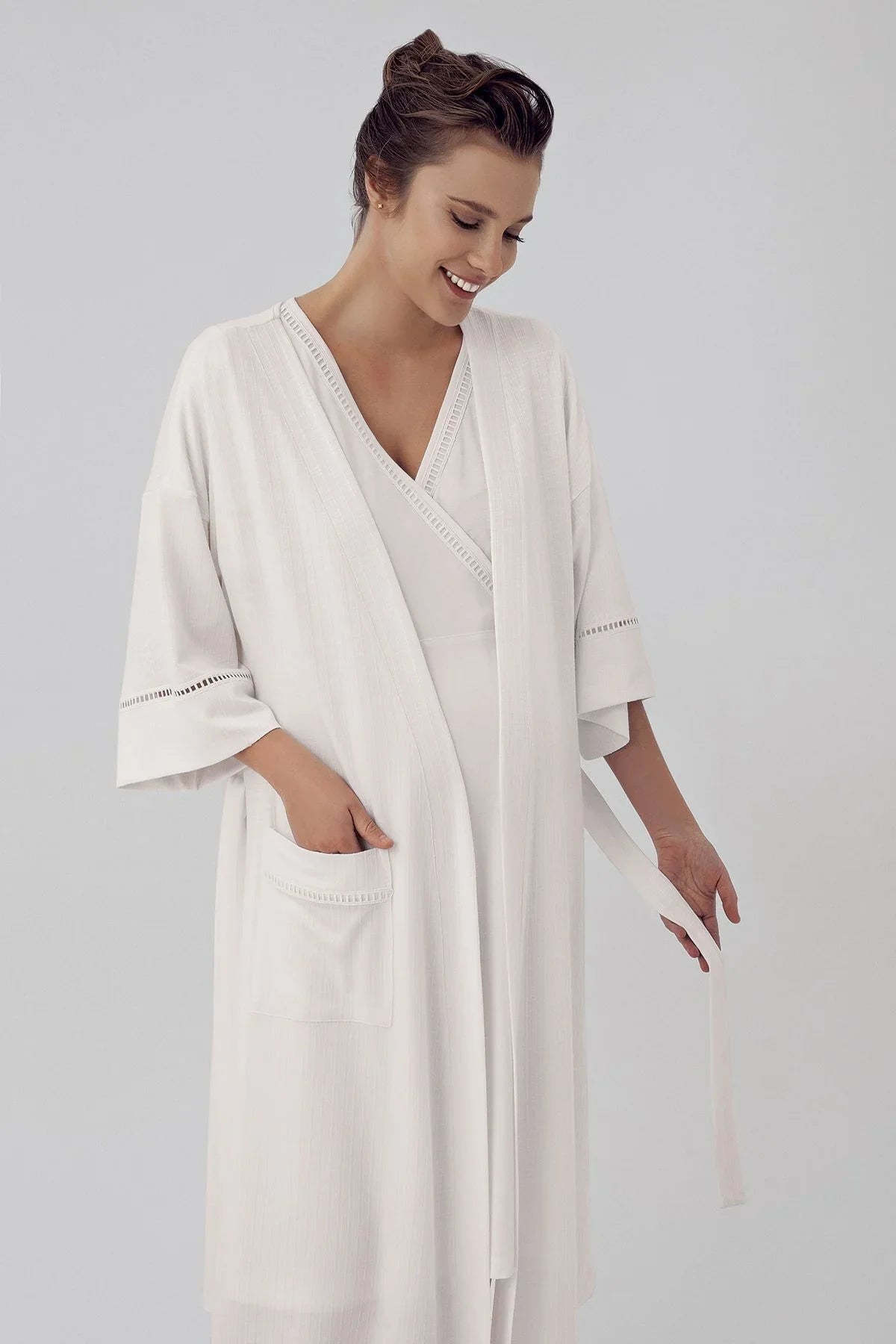 Short Sleeve Flexible Viscose Maternity Dressing Gown Nightgown Set 16400