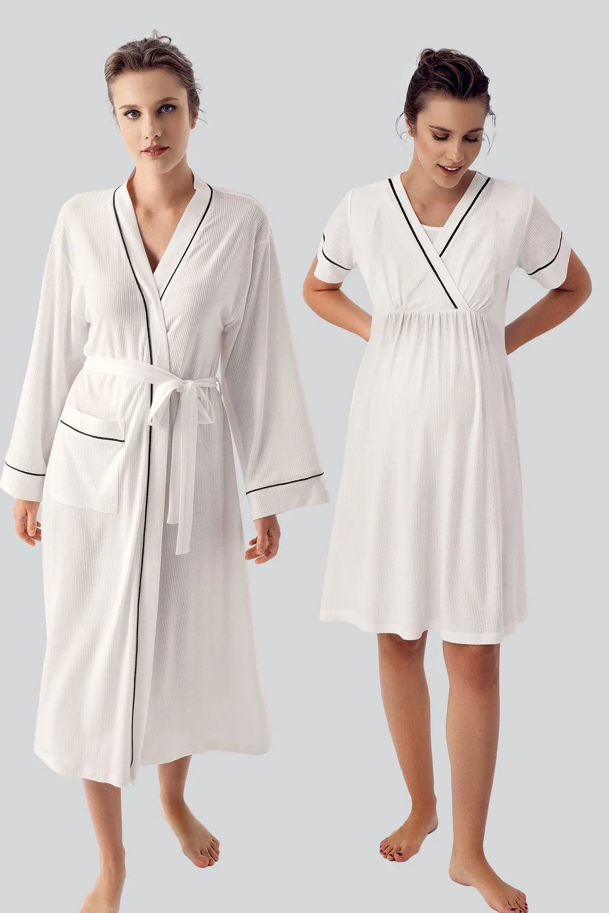 Kısa Kollu Esnek Viskoz Hamile Sabahlık Gecelik Takım 16402