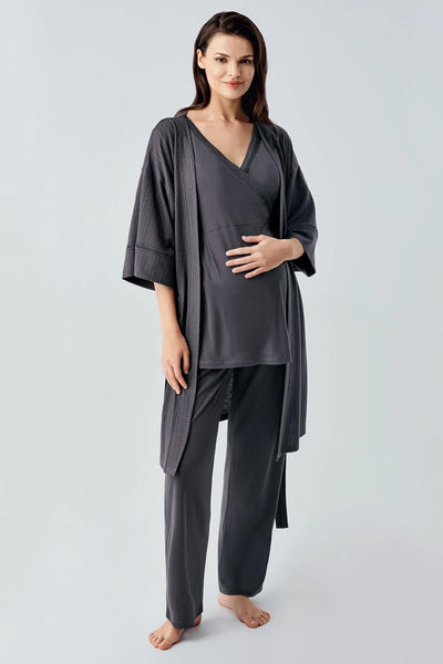 Kısa Kollu Esnek Viskoz Hamile Sabahlık Pijama Takım 10302