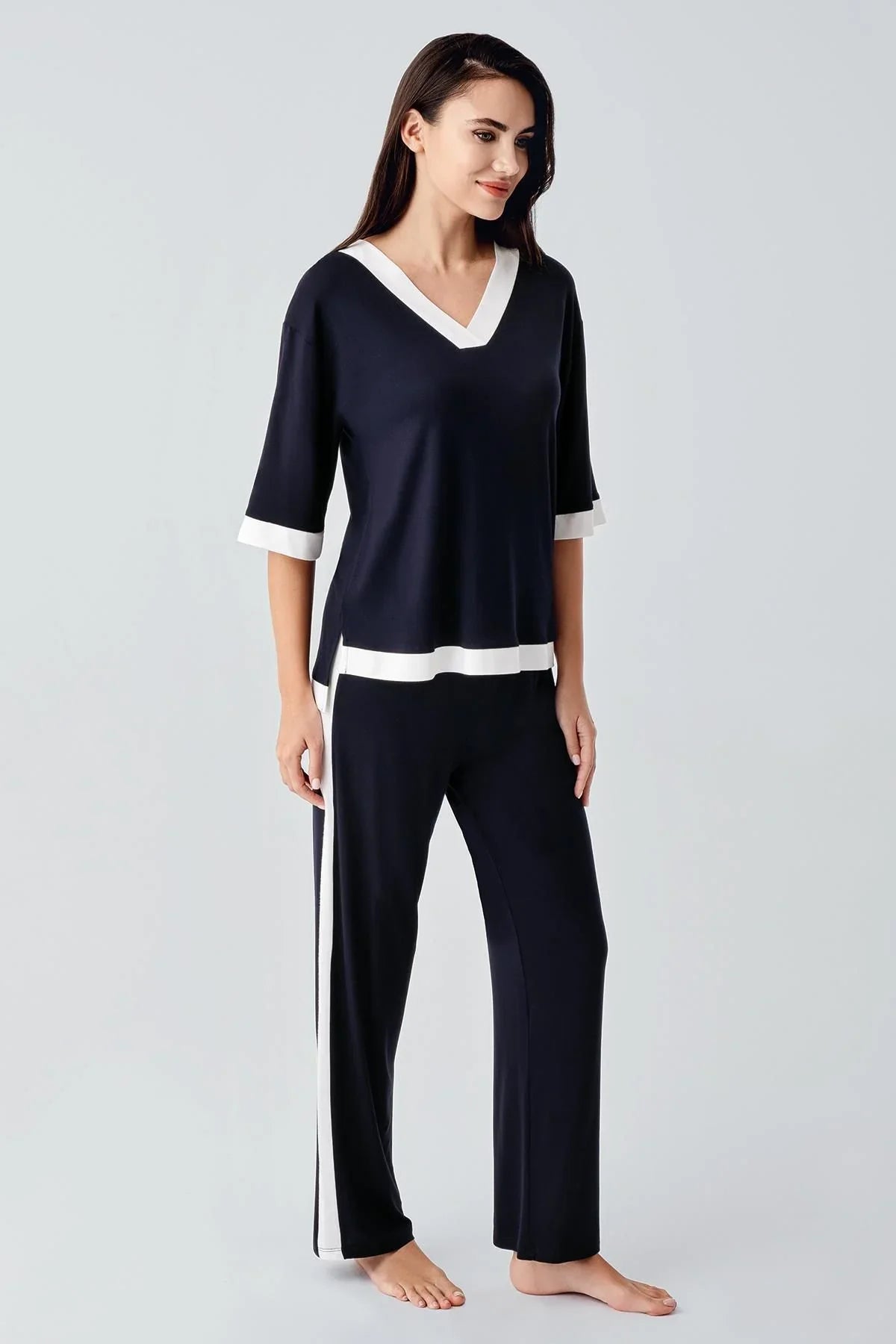 Kısa Kollu Esnek Viskoz Pijama Takım 17213