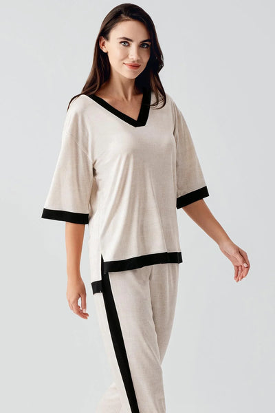Kısa Kollu Esnek Viskoz Pijama Takım 17213
