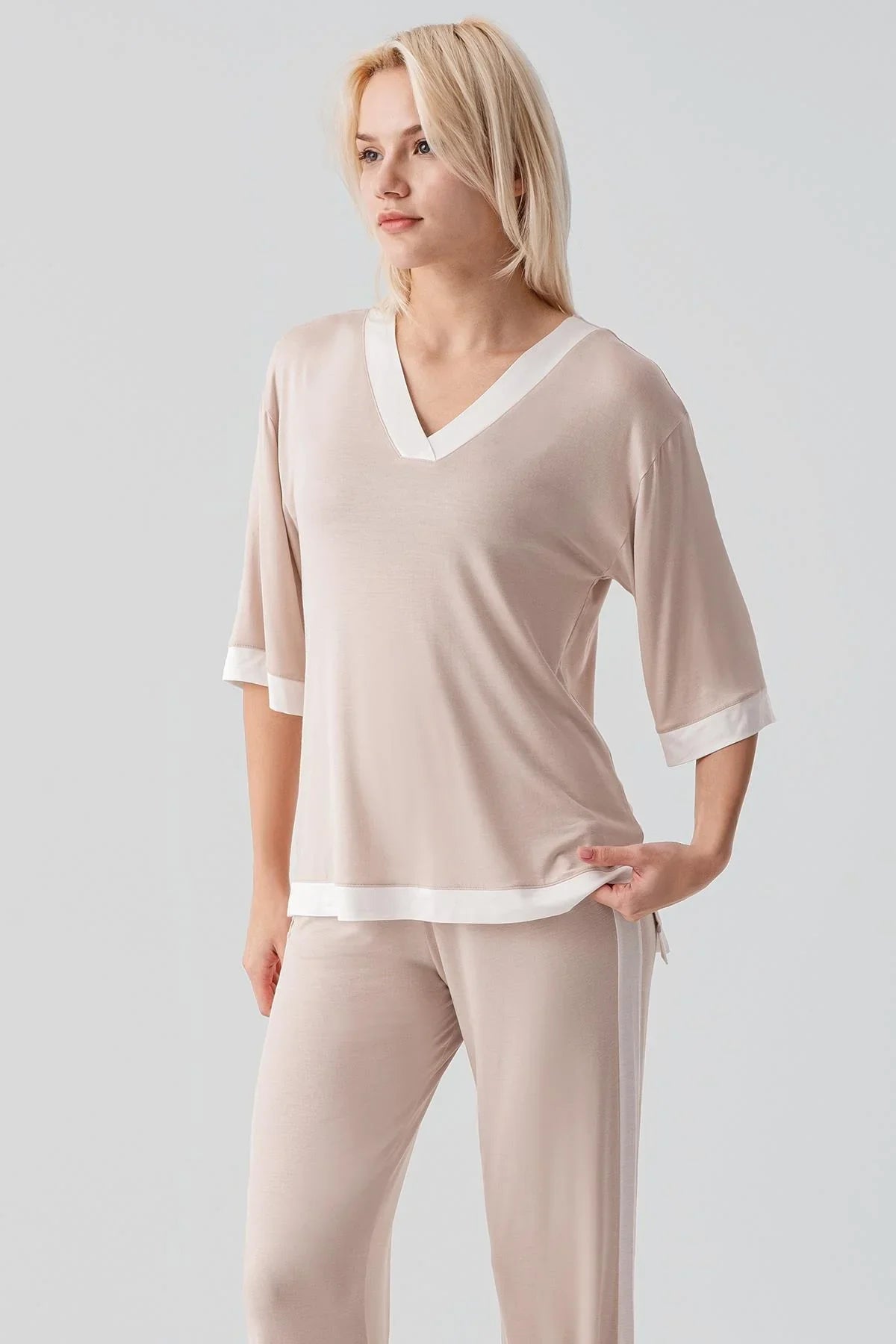 Kısa Kollu Esnek Viskoz Pijama Takım 17213 - Artış Collection