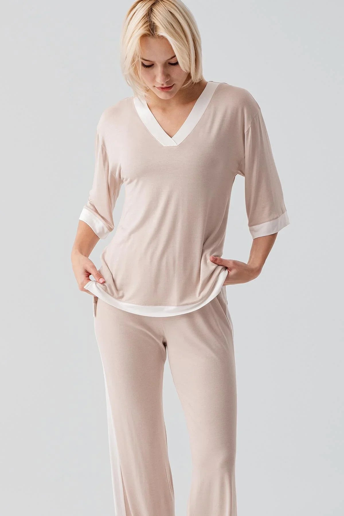 Kısa Kollu Esnek Viskoz Pijama Takım 17213 - Artış Collection