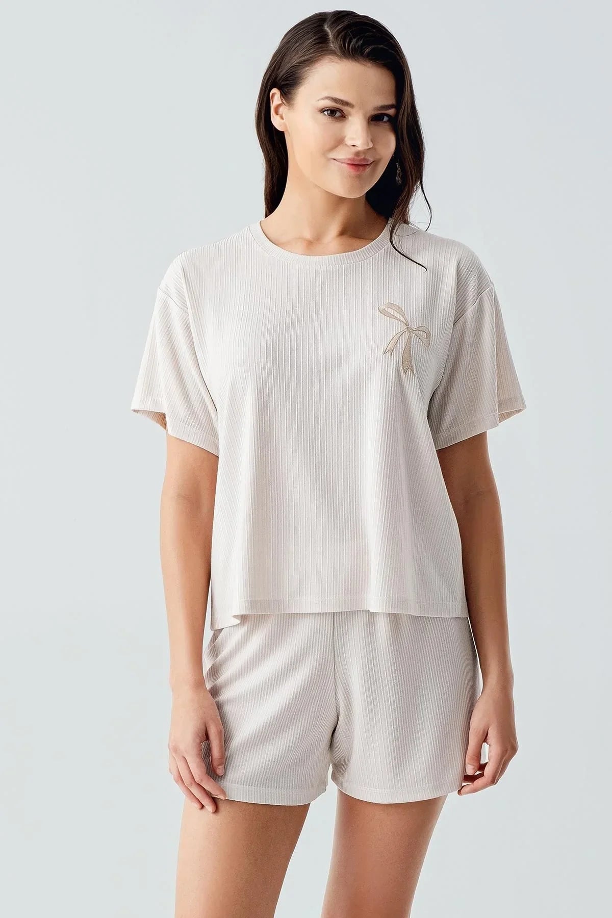 Short Sleeve Flexible Viscose Shorts Pajama Set 17211