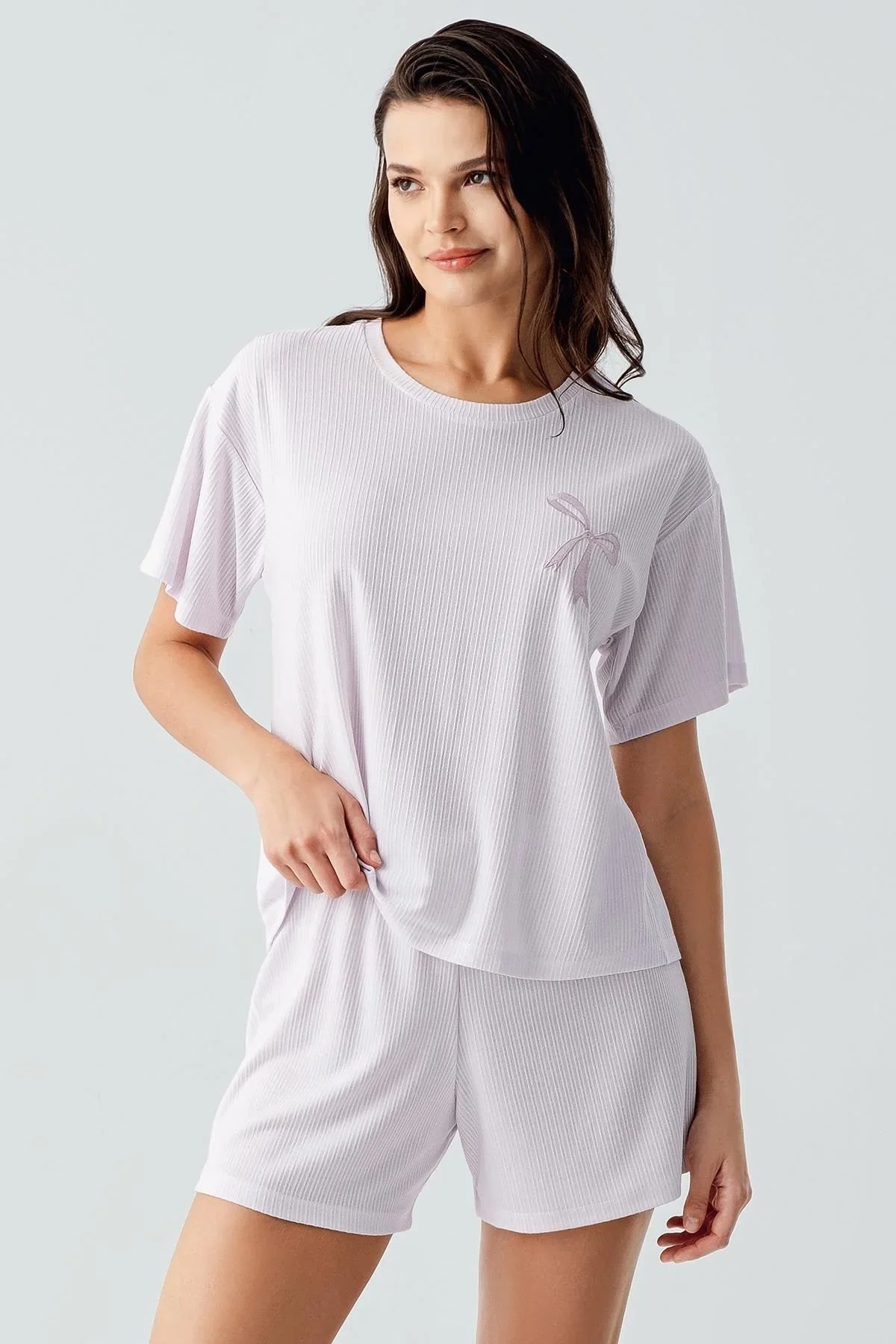Short Sleeve Flexible Viscose Shorts Pajama Set 17211