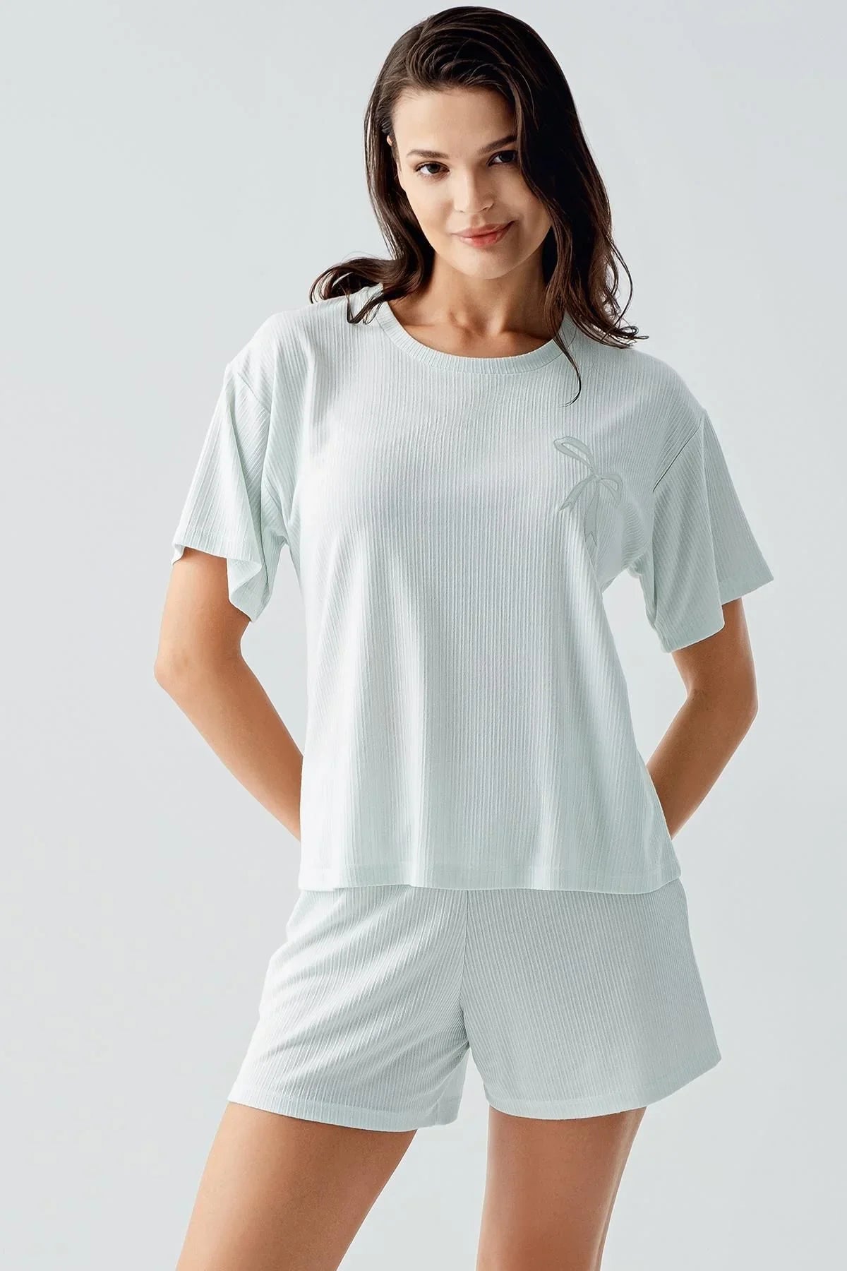 Short Sleeve Flexible Viscose Shorts Pajama Set 17211