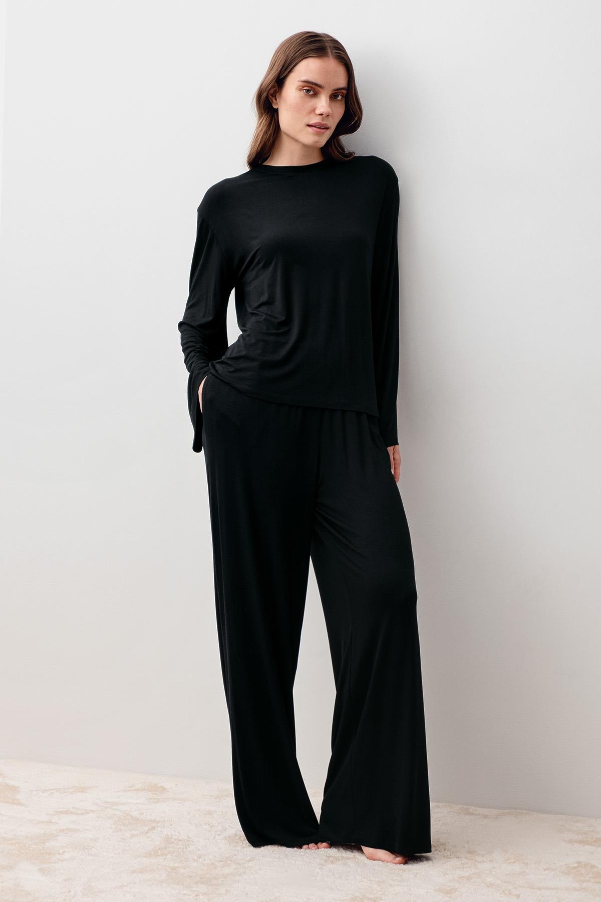 Uzun Kollu Oversize Basic Likralı Viskoz Alt Üst Takım 20210