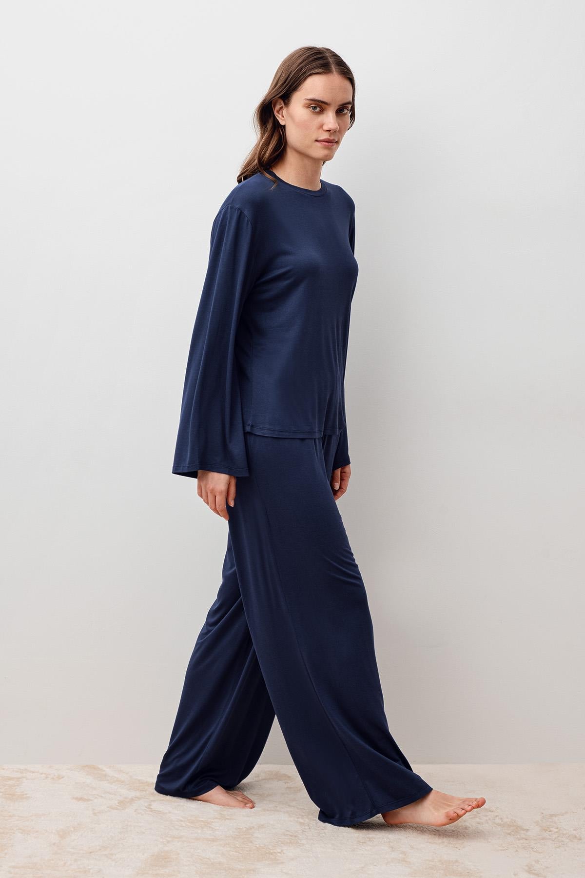 Uzun Kollu Oversize Basic Likralı Viskoz Alt Üst Takım 20210
