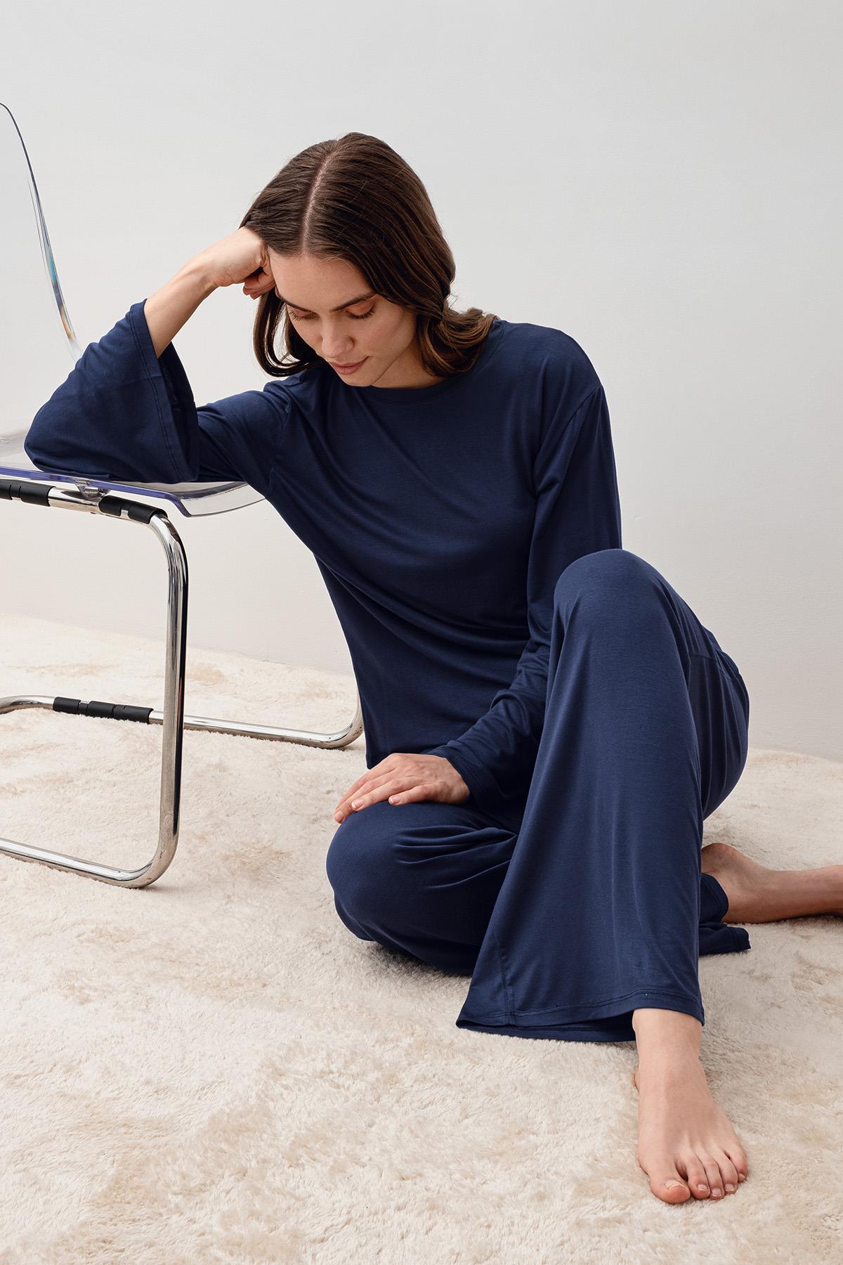 Uzun Kollu Oversize Basic Likralı Viskoz Alt Üst Takım 20210