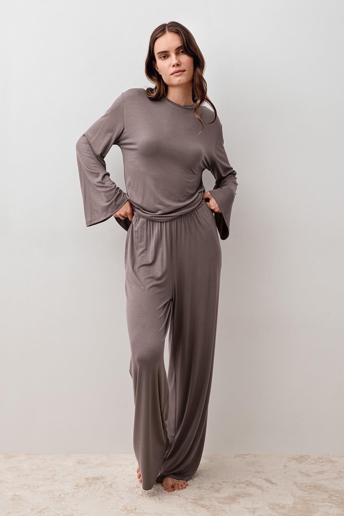 Uzun Kollu Oversize Basic Likralı Viskoz Alt Üst Takım 20210