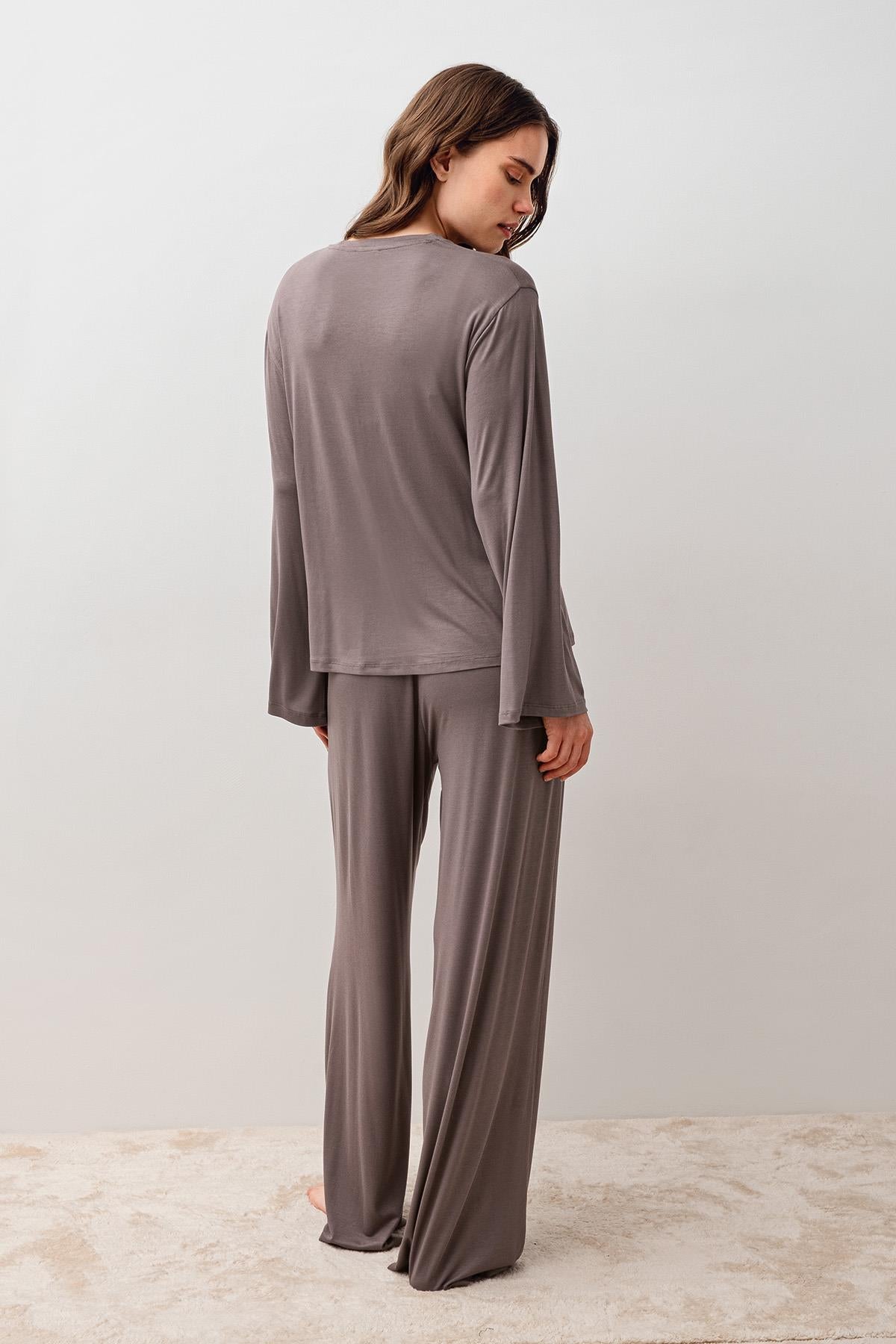 Uzun Kollu Oversize Basic Likralı Viskoz Alt Üst Takım 20210