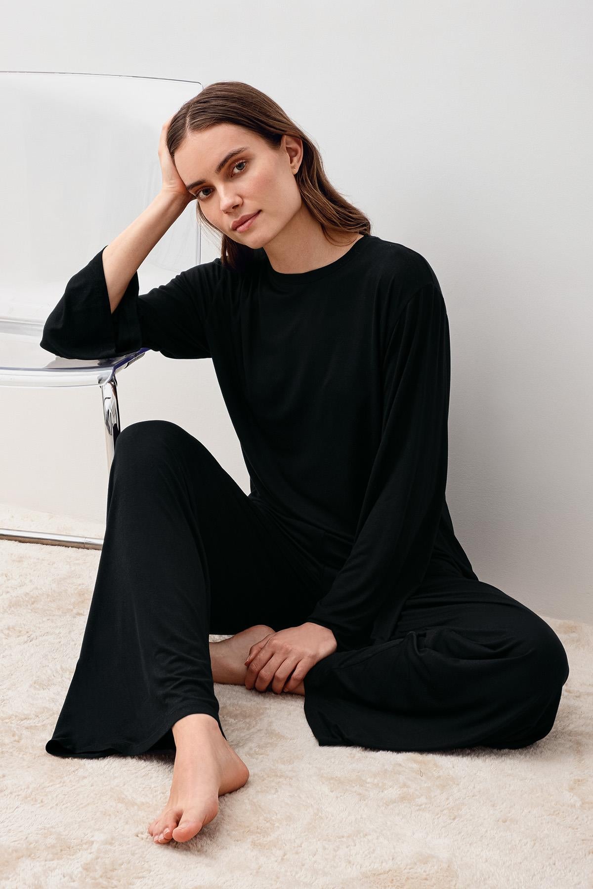 Uzun Kollu Oversize Basic Likralı Viskoz Alt Üst Takım 20210