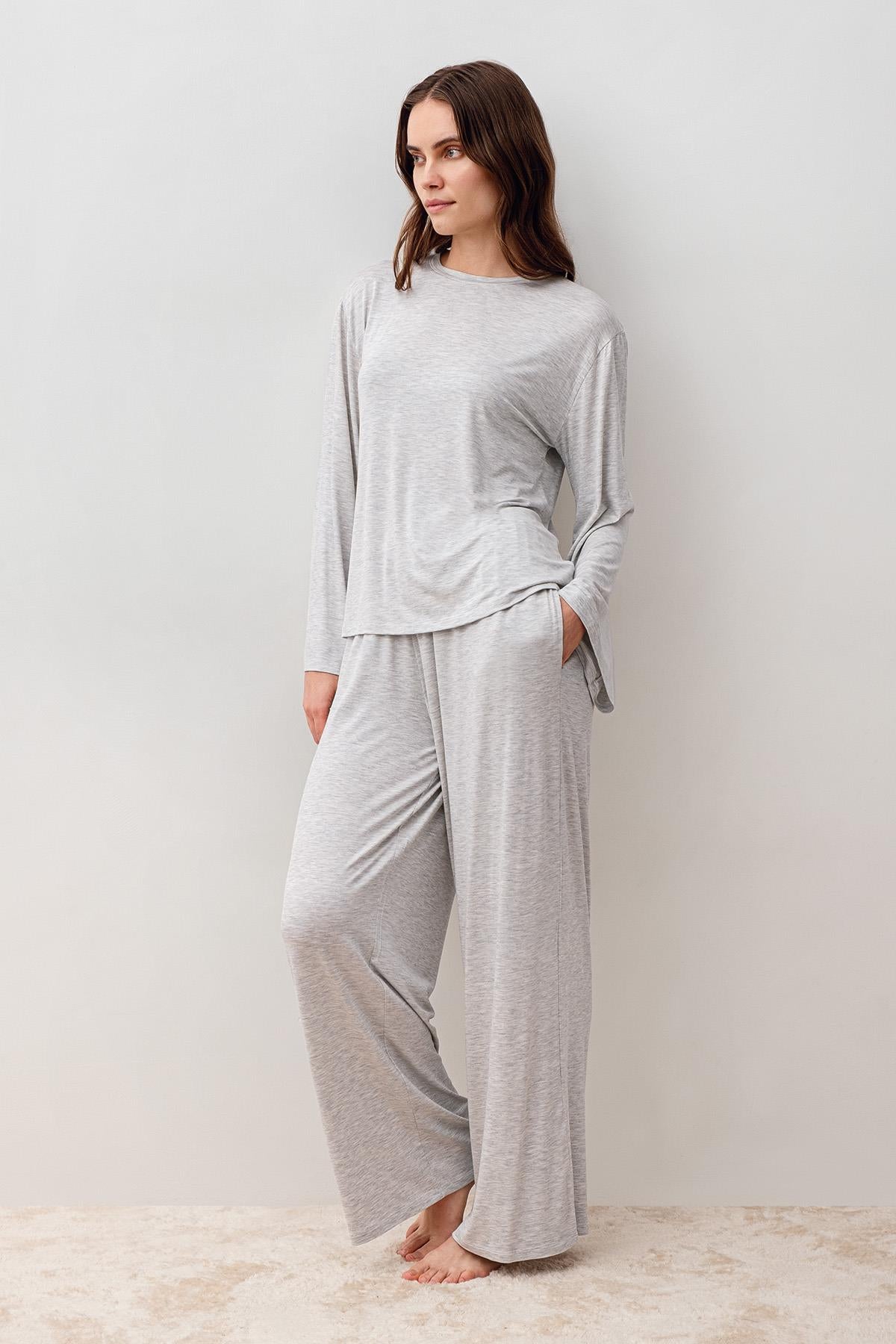 Uzun Kollu Oversize Basic Likralı Viskoz Alt Üst Takım 20210